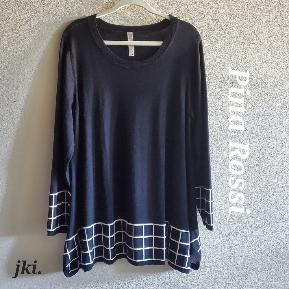 Rina Rossi Black and White Women's Knit Long-sleeved Top